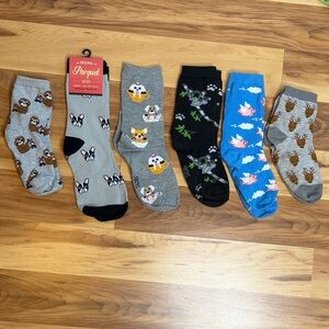 3 for $20 FOOZY Etc Ladies 6 Pair Animal Crew Novelty Socks Sloth Dogs Frenchie